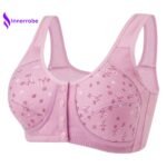 InnerRobe Women’s Cotton Front Button Bra – Plus Size, No Steel Ring, Anti-Sagging, Comfortable Vest Style Bra for Middle-Aged & Elderly Women